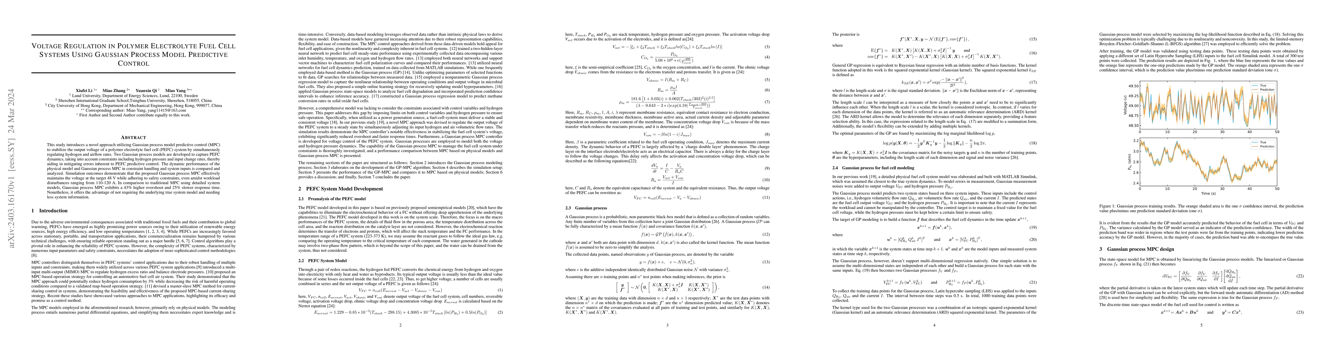 Thumbnail for Voltage Regulation in Polymer Electrolyte Fuel Cell Systems Using
  Gaussian Process Model Predictive Control