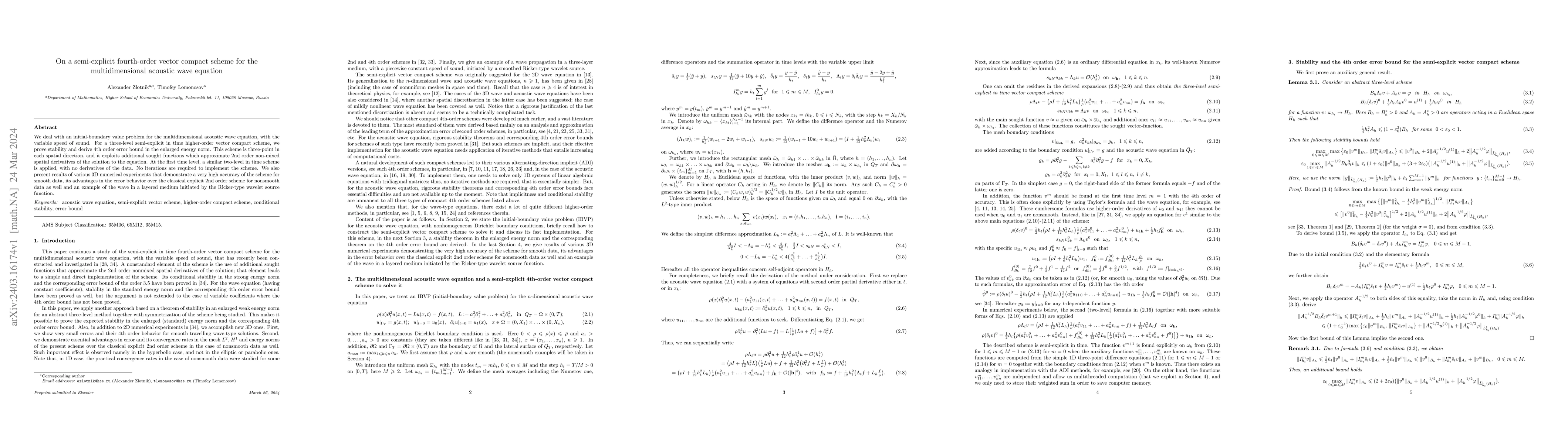 Thumbnail for On properties of a semi-explicit in time fourth-order vector compact
  scheme for the multidimensional acoustic wave equation