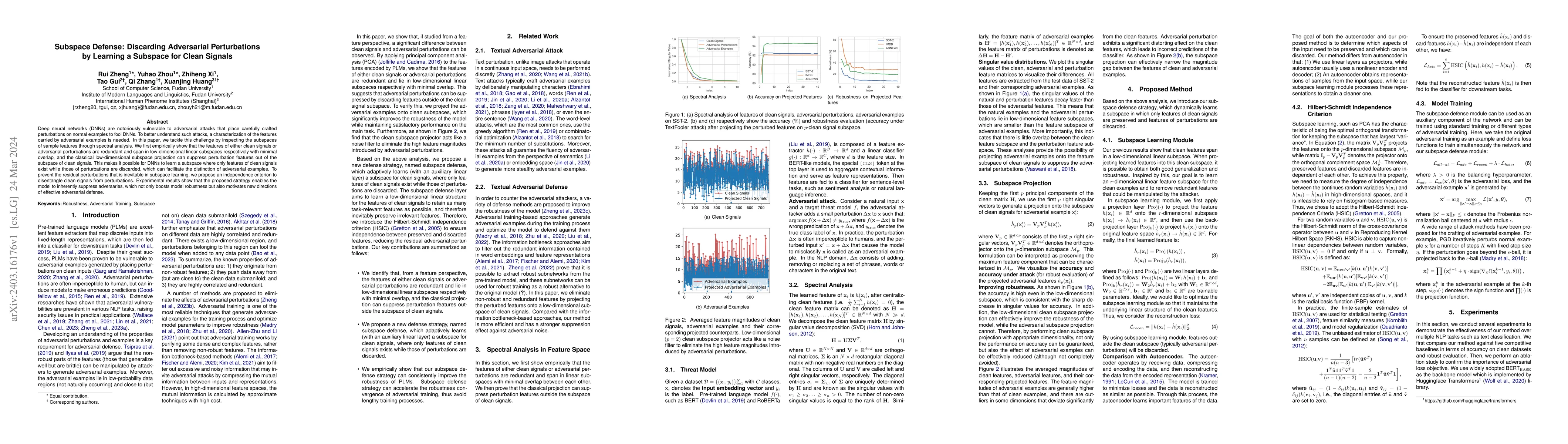 Thumbnail for Subspace Defense: Discarding Adversarial Perturbations by Learning a
  Subspace for Clean Signals