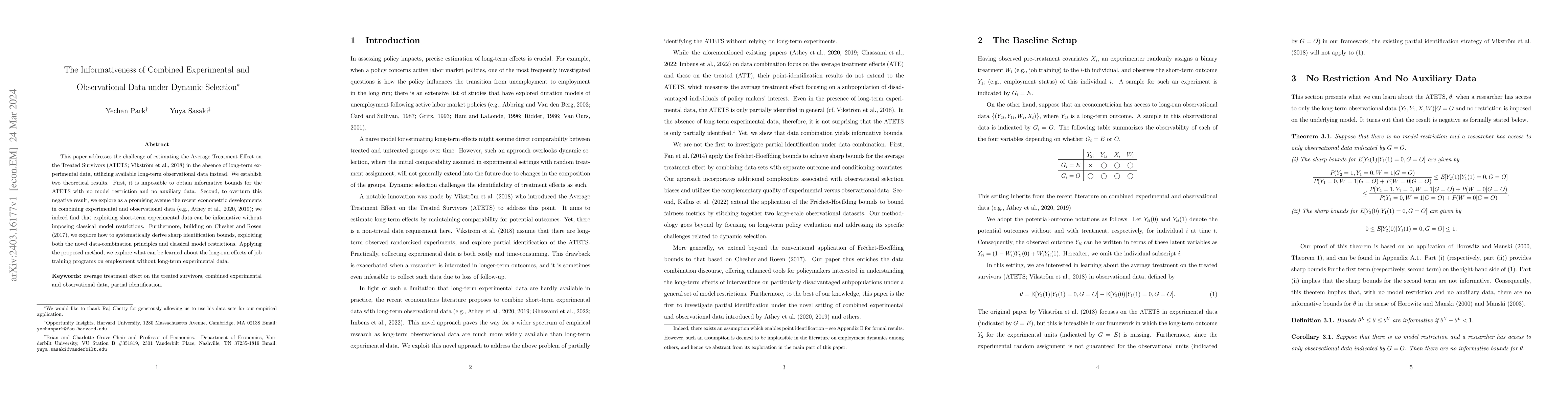 Thumbnail for The Informativeness of Combined Experimental and Observational Data
  under Dynamic Selection