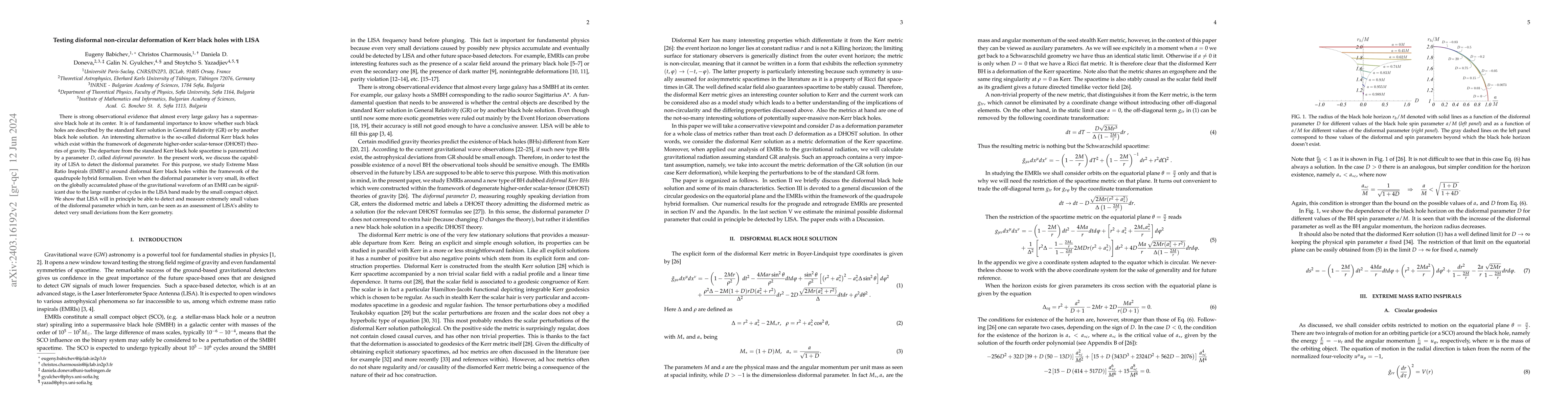 Thumbnail for Testing disformal non-circular deformation of Kerr black holes with LISA