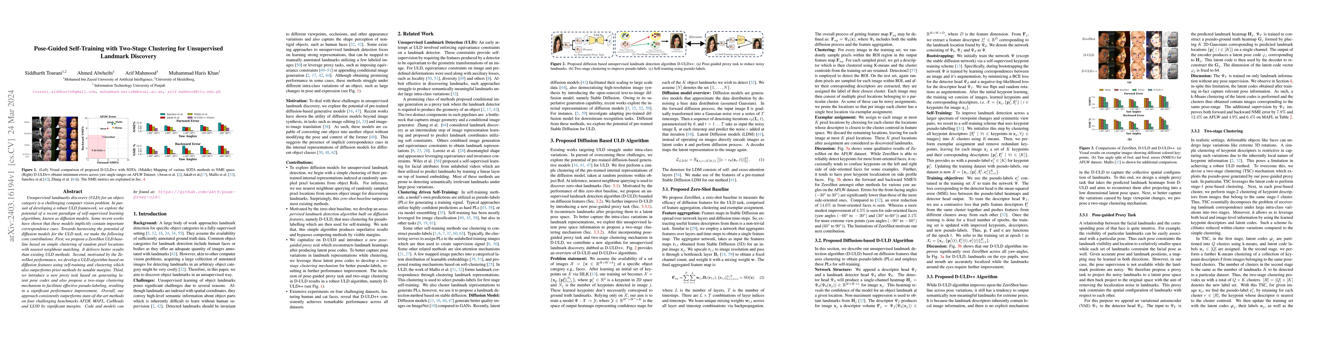 Thumbnail for Pose-Guided Self-Training with Two-Stage Clustering for Unsupervised
  Landmark Discovery