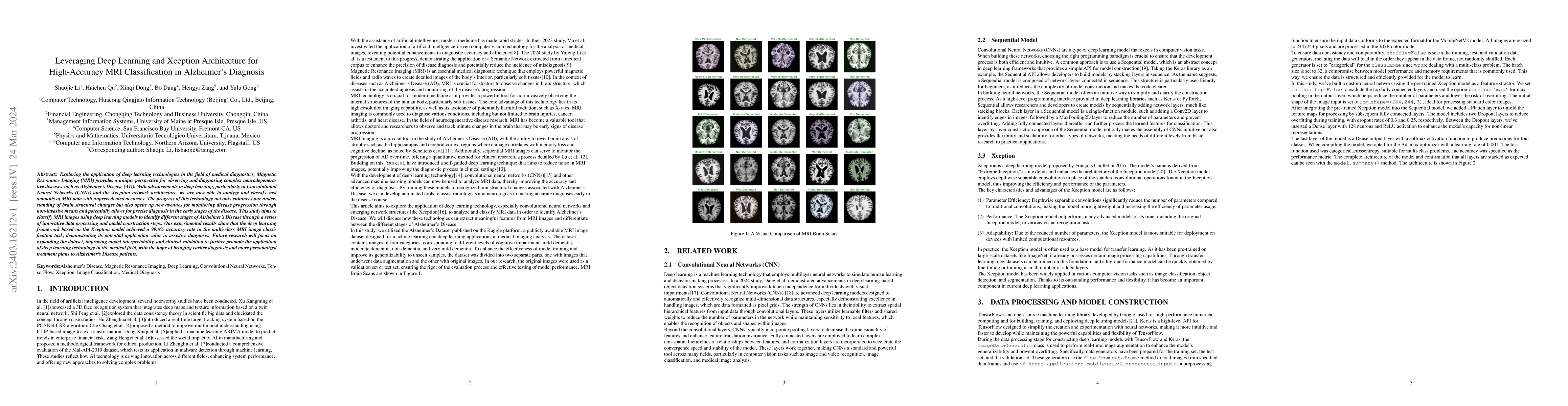 Thumbnail for Leveraging Deep Learning and Xception Architecture for High-Accuracy MRI
  Classification in Alzheimer Diagnosis