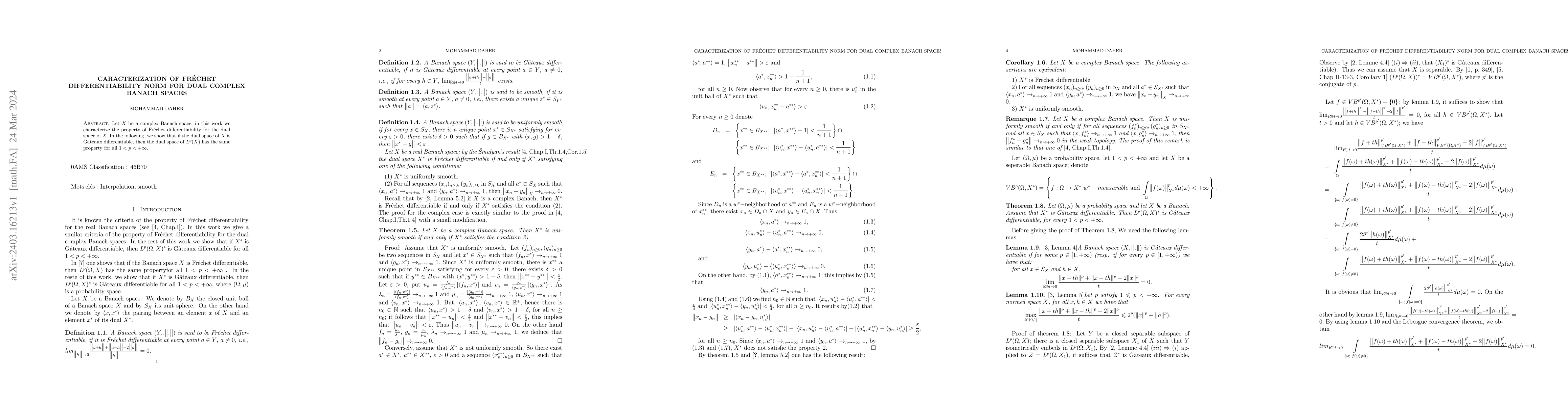 Thumbnail for Caracterisation of Frechet differentiability norm for dual complex
  Banach spaces