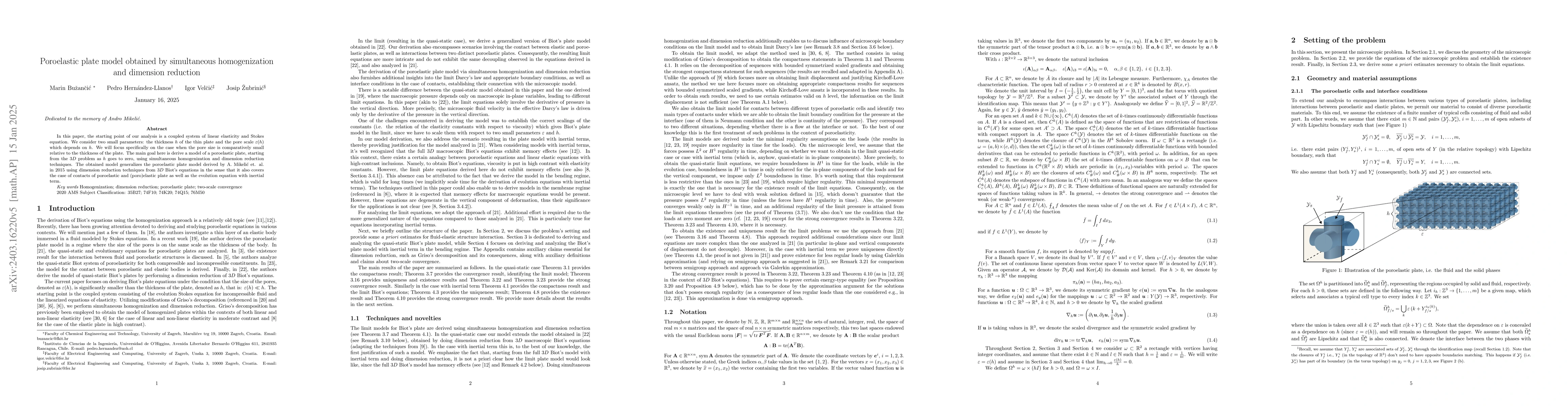 Thumbnail for Poroelastic plate model obtained by simultaneous homogenization and
  dimension reduction