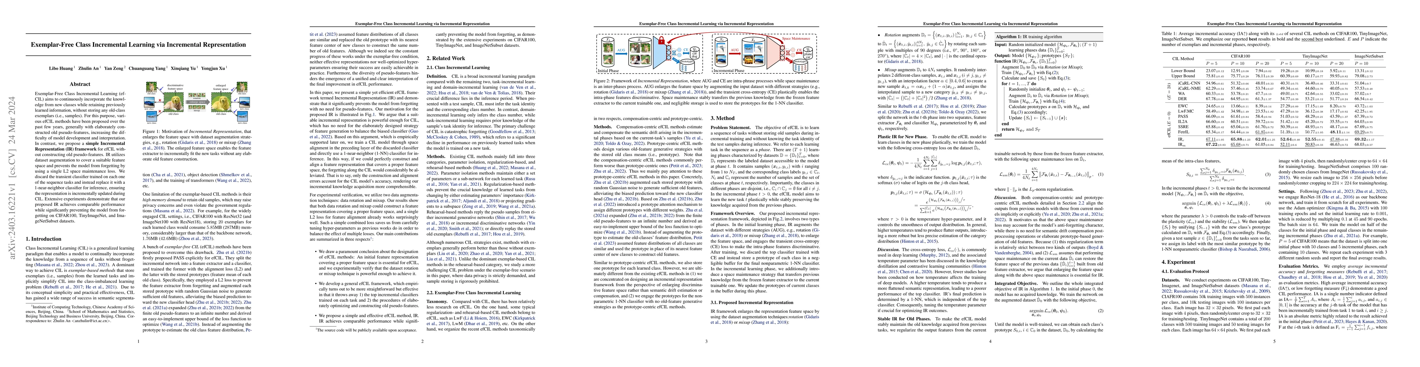 Thumbnail for Exemplar-Free Class Incremental Learning via Incremental Representation