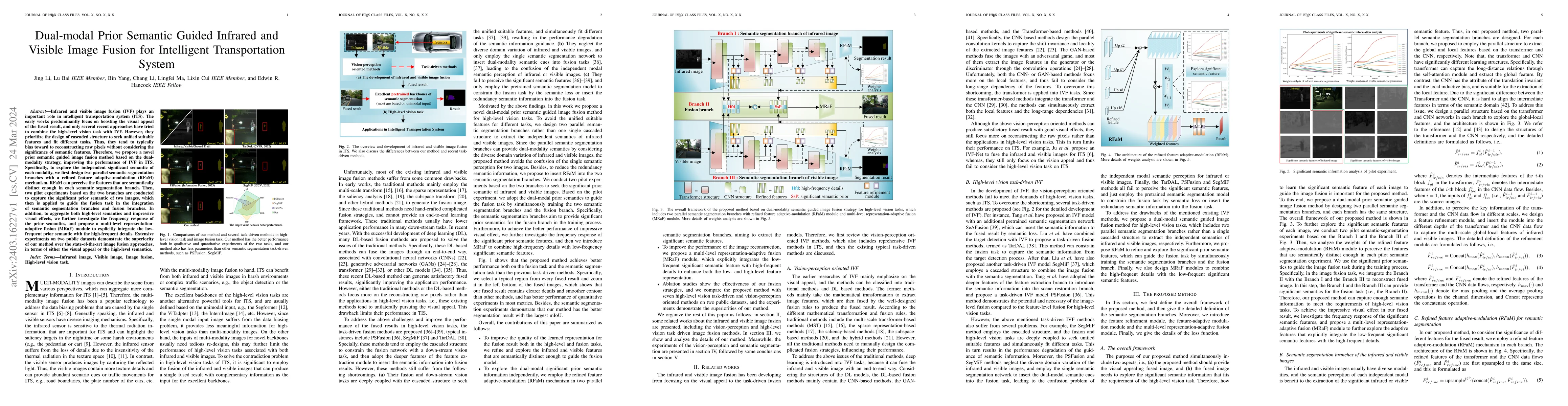 Thumbnail for Dual-modal Prior Semantic Guided Infrared and Visible Image Fusion for
  Intelligent Transportation System