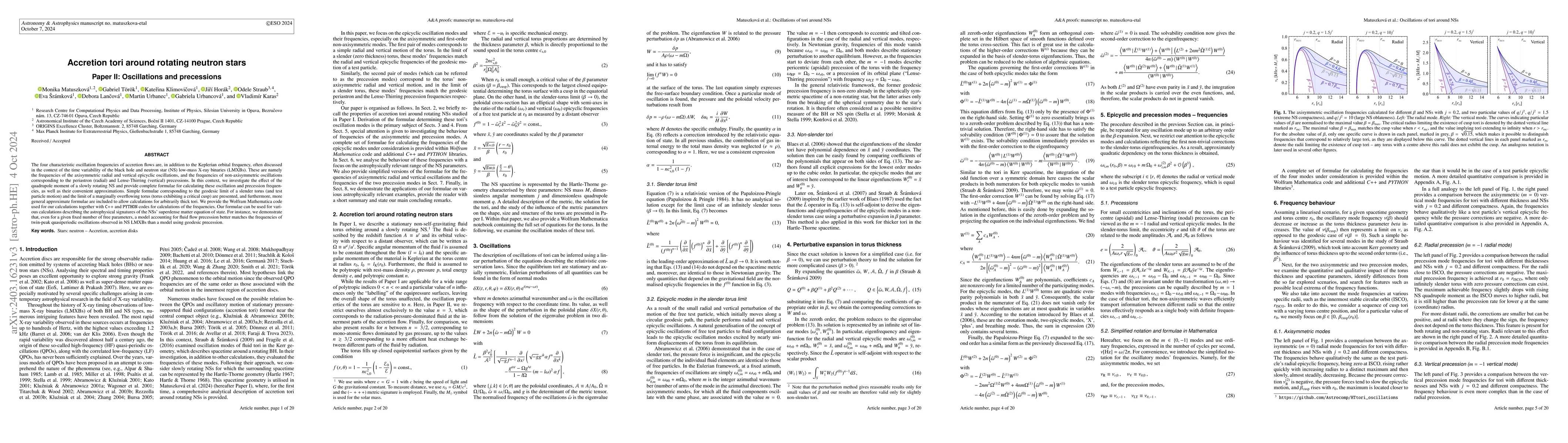 Thumbnail for Accretion tori around rotating neutron stars -- Paper II: Oscillations
  and precessions