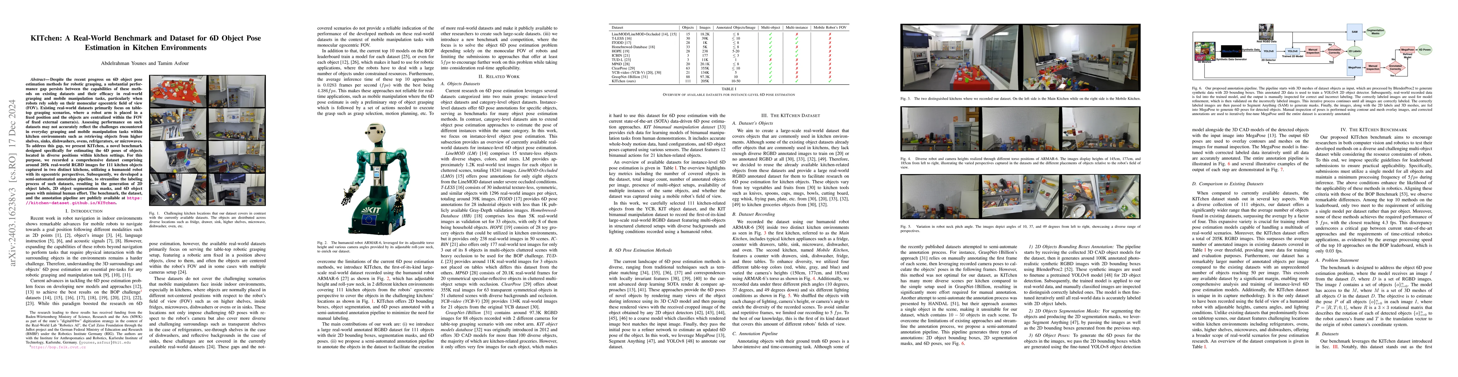 Thumbnail for KITchen: A Real-World Benchmark and Dataset for 6D Object Pose
  Estimation in Kitchen Environments