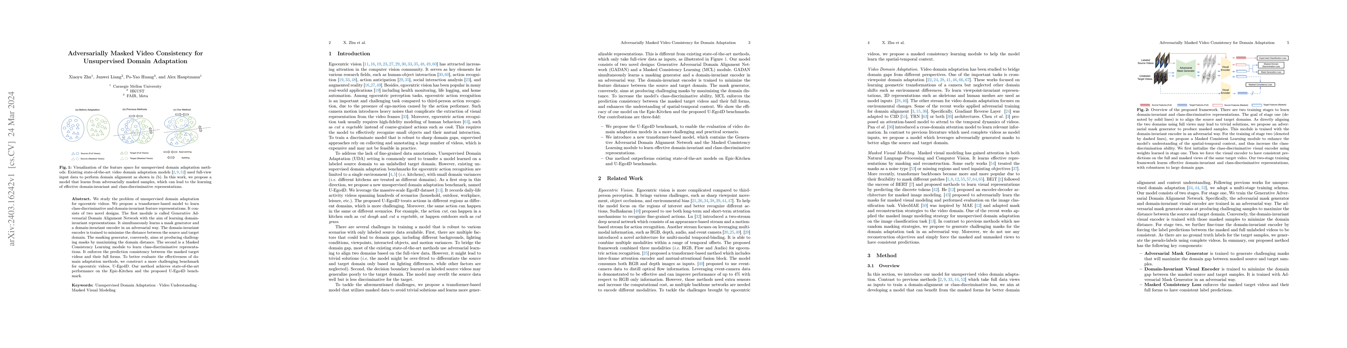 Thumbnail for Adversarially Masked Video Consistency for Unsupervised Domain
  Adaptation