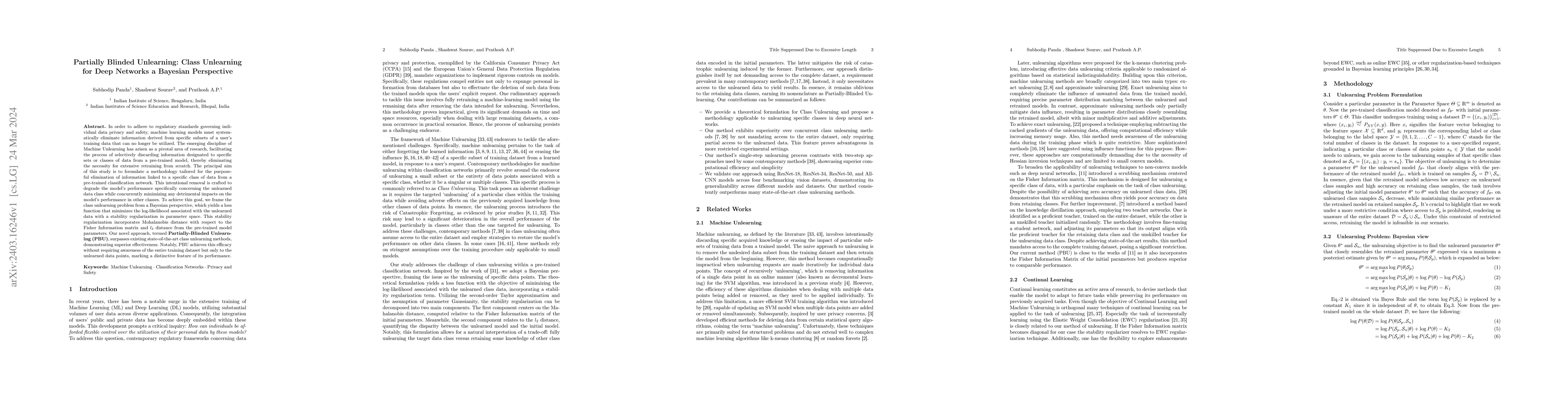 Thumbnail for Partially Blinded Unlearning: Class Unlearning for Deep Networks a
  Bayesian Perspective