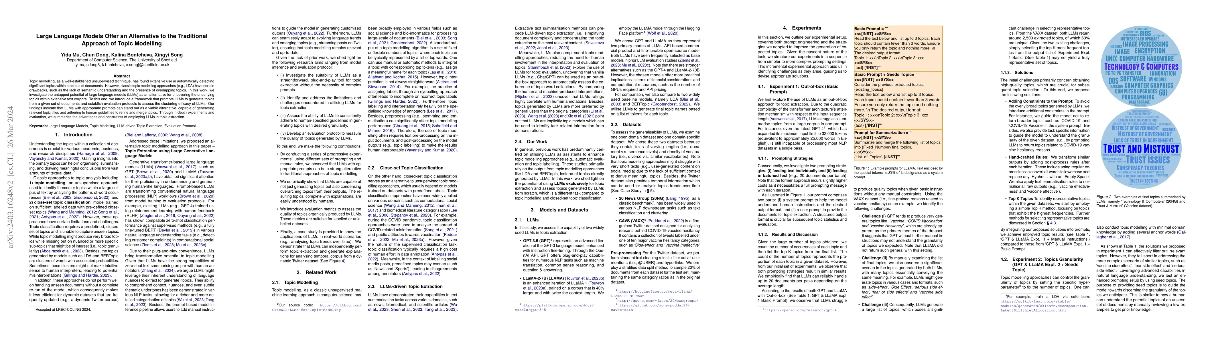 Thumbnail for Large Language Models Offer an Alternative to the Traditional Approach
  of Topic Modelling