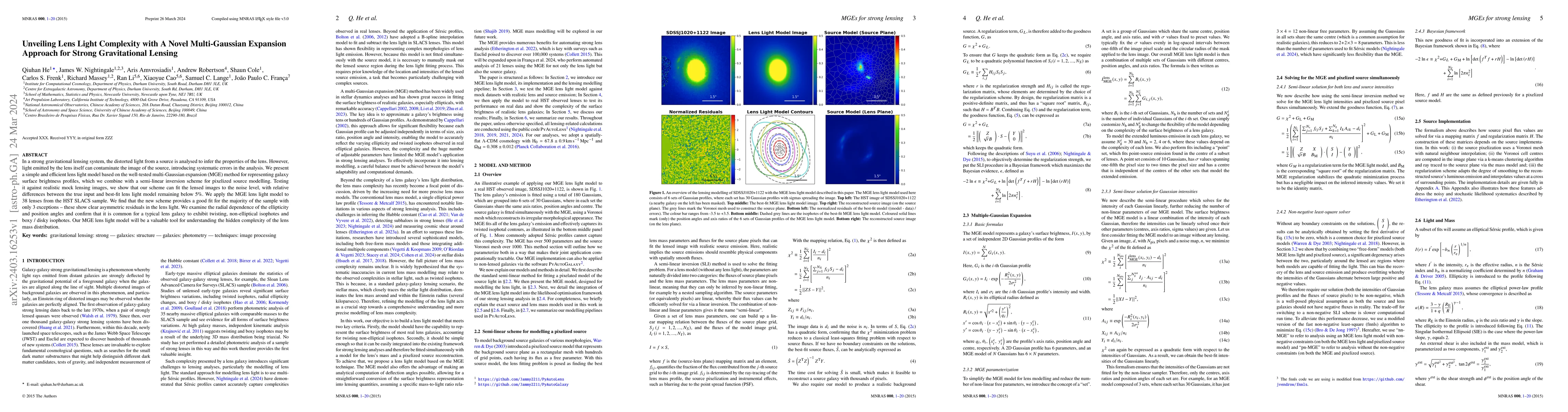Thumbnail for Unveiling Lens Light Complexity with A Novel Multi-Gaussian Expansion
  Approach for Strong Gravitational Lensing