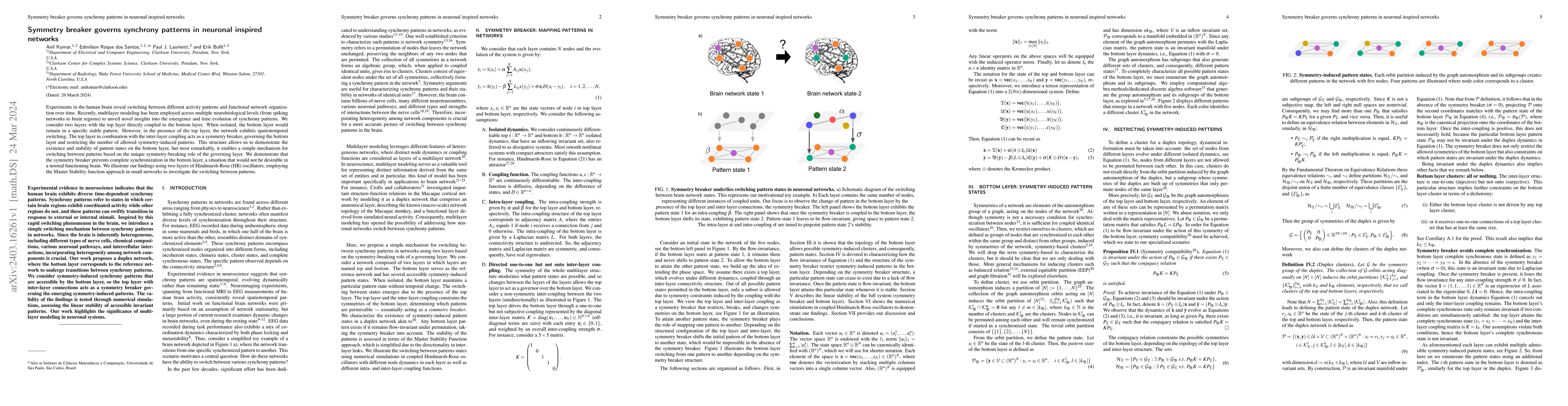 Thumbnail for Symmetry breaker governs synchrony patterns in neuronal inspired
  networks