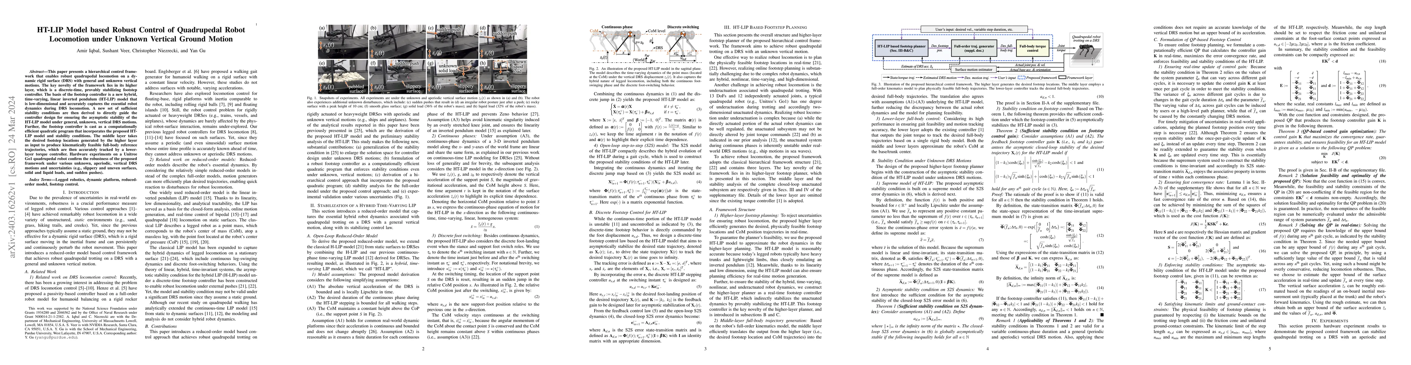 Thumbnail for HT-LIP Model based Robust Control of Quadrupedal Robot Locomotion under
  Unknown Vertical Ground Motion