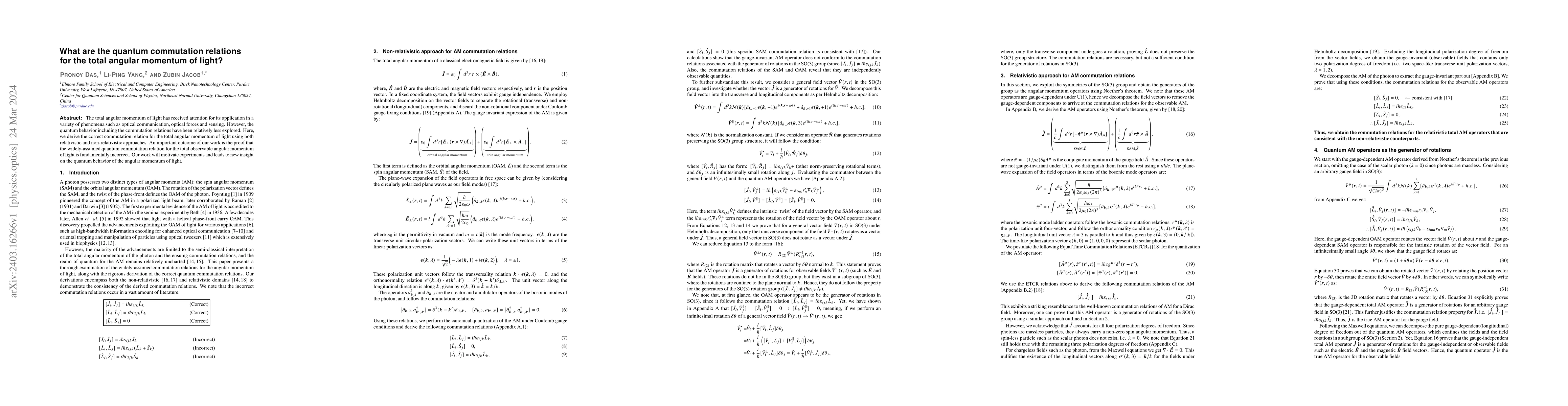 Thumbnail for What are the quantum commutation relations for the total angular
  momentum of light?