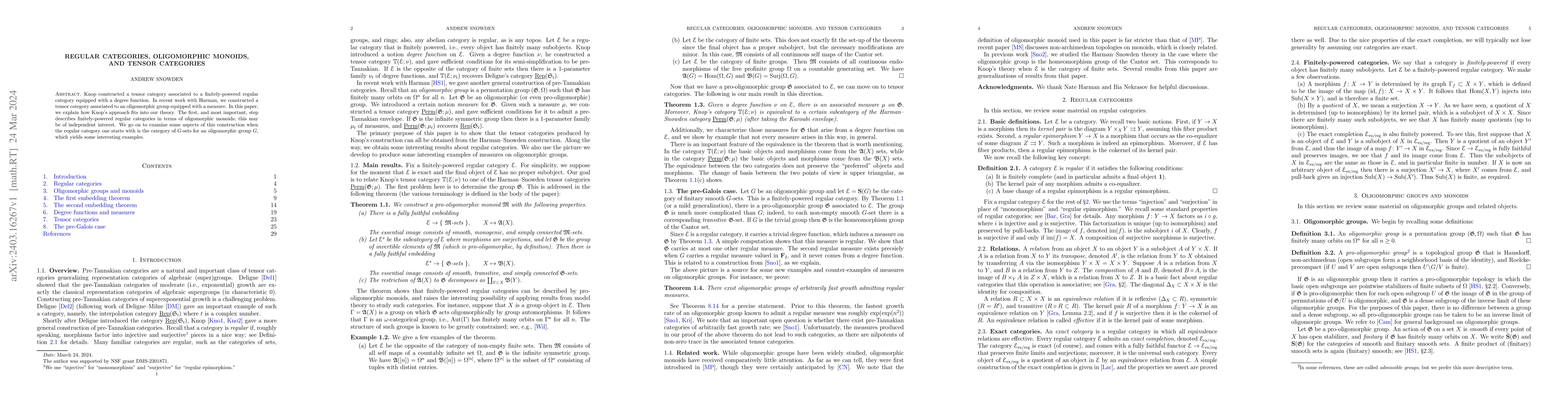 Thumbnail for Regular categories, oligomorphic monoids, and tensor categories