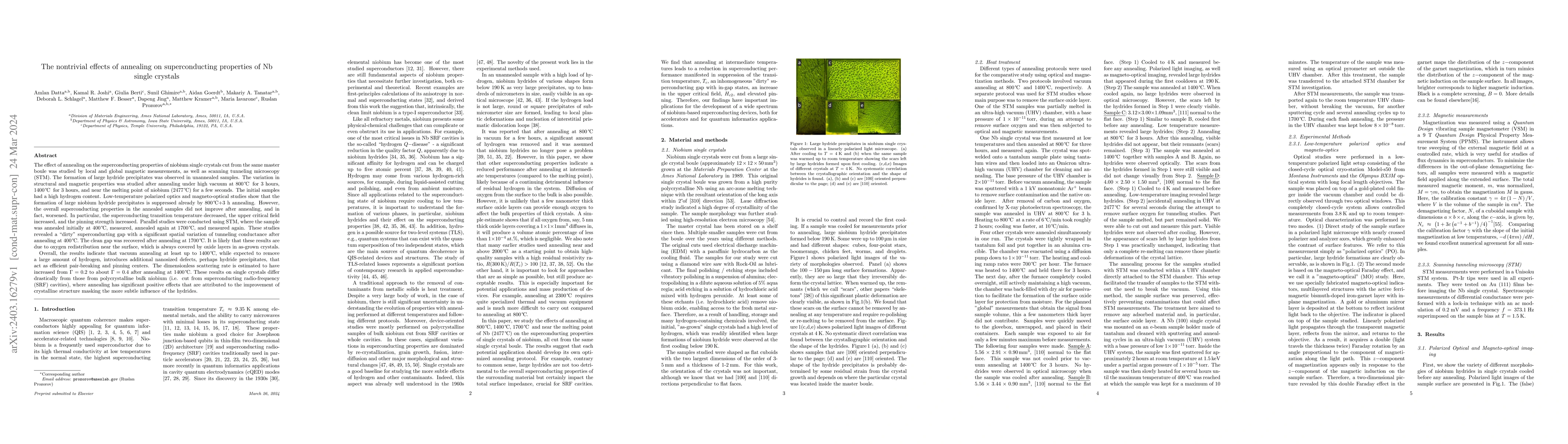 Thumbnail for The nontrivial effects of annealing on superconducting properties of Nb
  single crystals