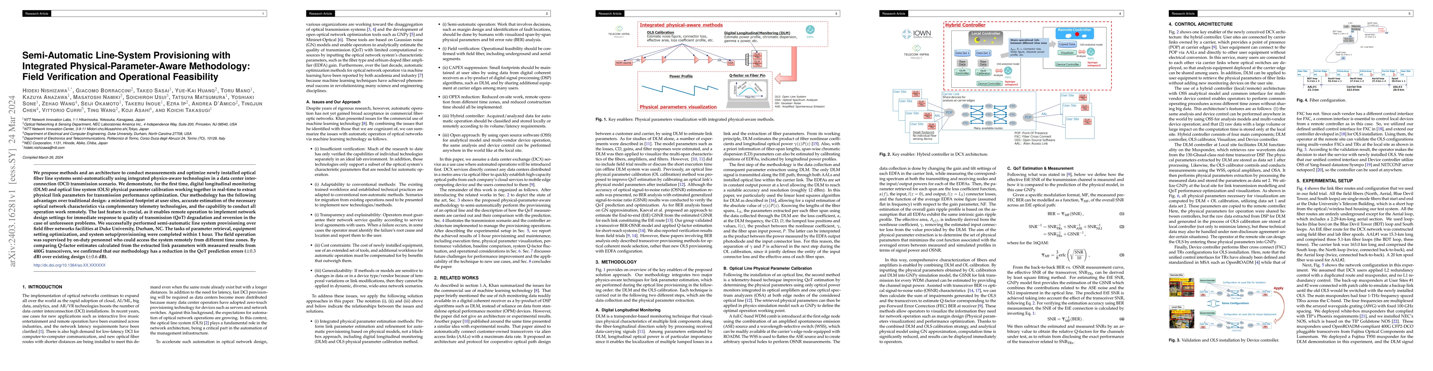 Thumbnail for Semi-Automatic Line-System Provisioning with Integrated
  Physical-Parameter-Aware Methodology: Field Verification and Operational
  Feasibility