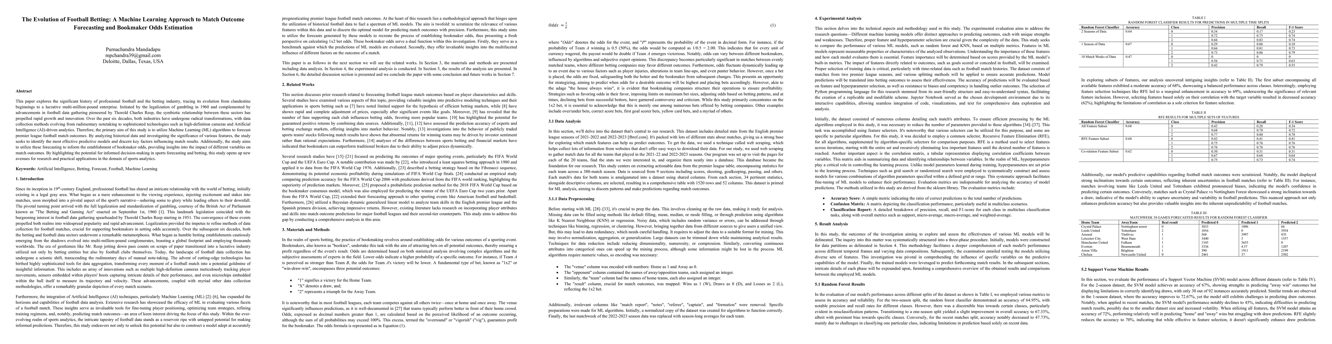 Thumbnail for The Evolution of Football Betting- A Machine Learning Approach to Match
  Outcome Forecasting and Bookmaker Odds Estimation