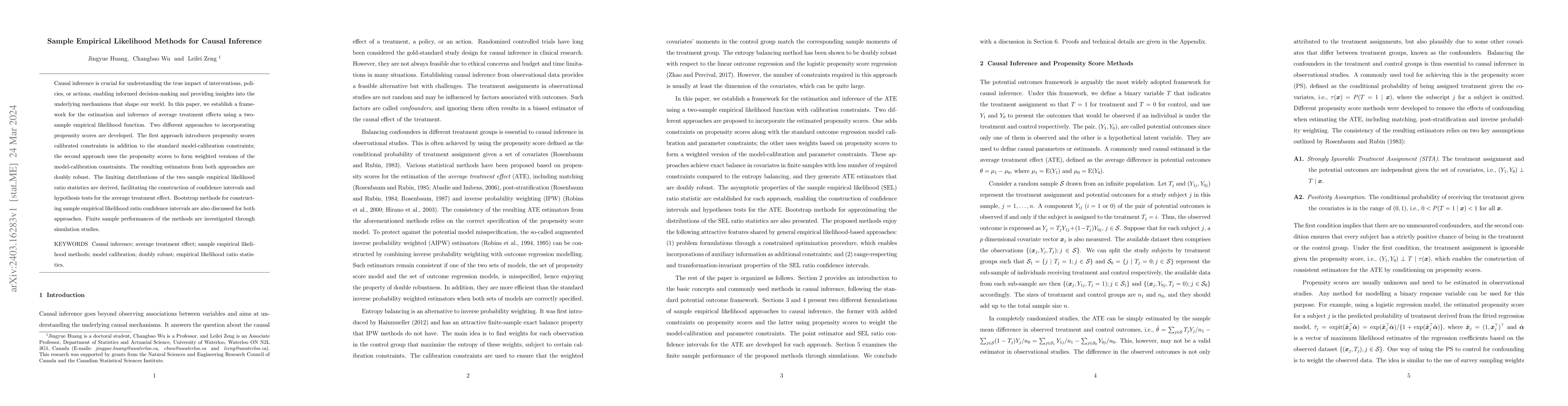 Thumbnail for Sample Empirical Likelihood Methods for Causal Inference