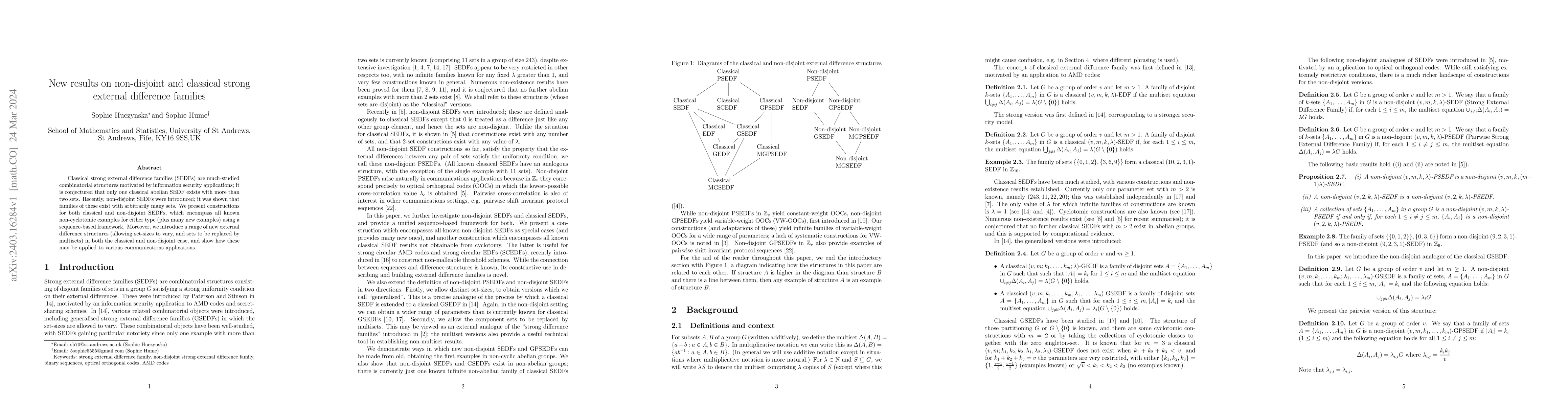 Thumbnail for New results on non-disjoint and classical strong external difference
  families