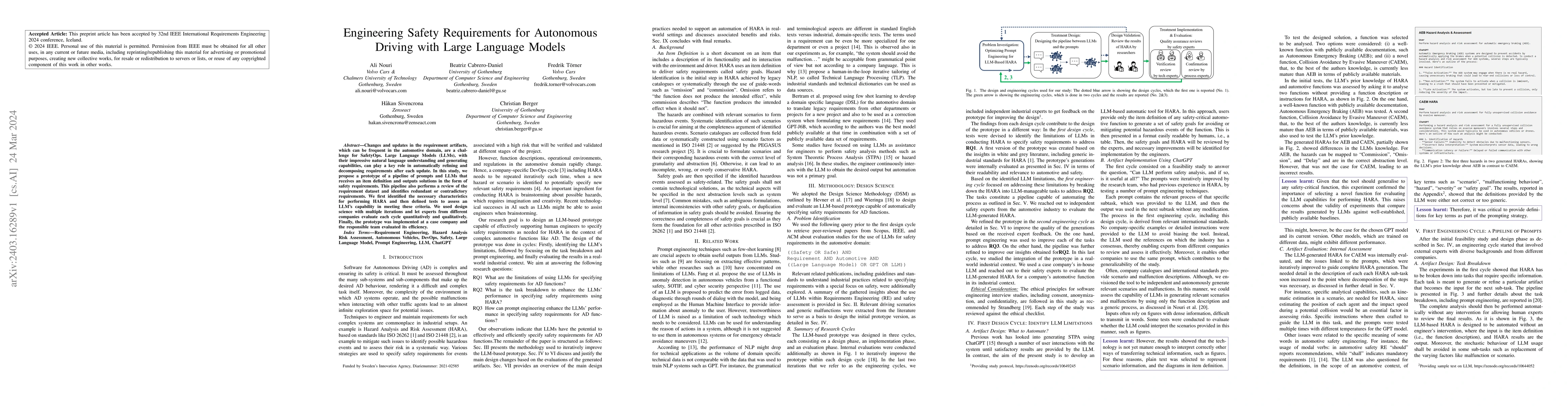 Thumbnail for Engineering Safety Requirements for Autonomous Driving with Large
  Language Models