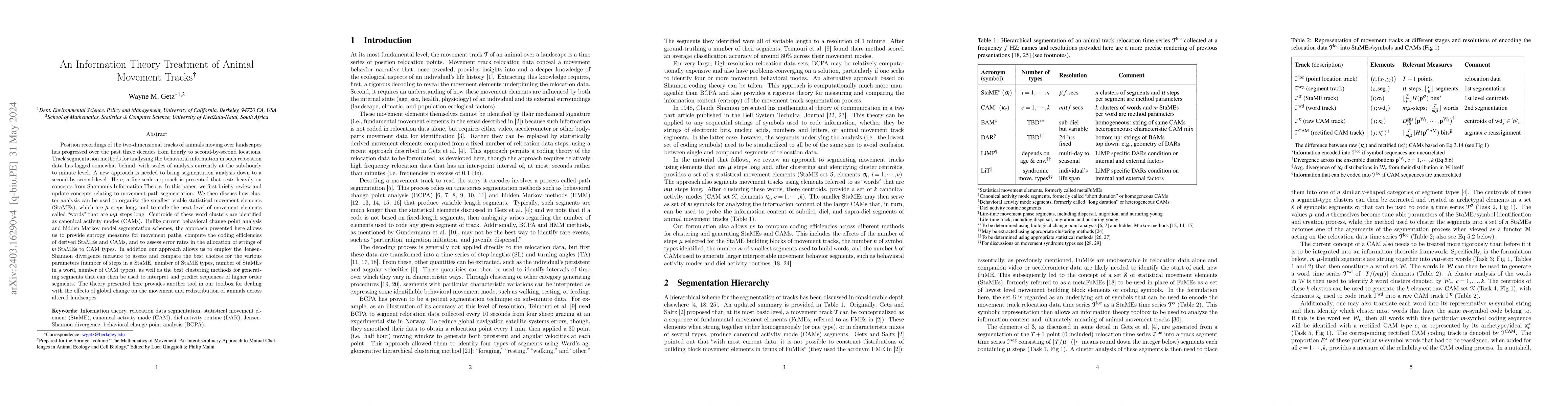 Thumbnail for An Information Theory Treatment of Animal Movement Tracks