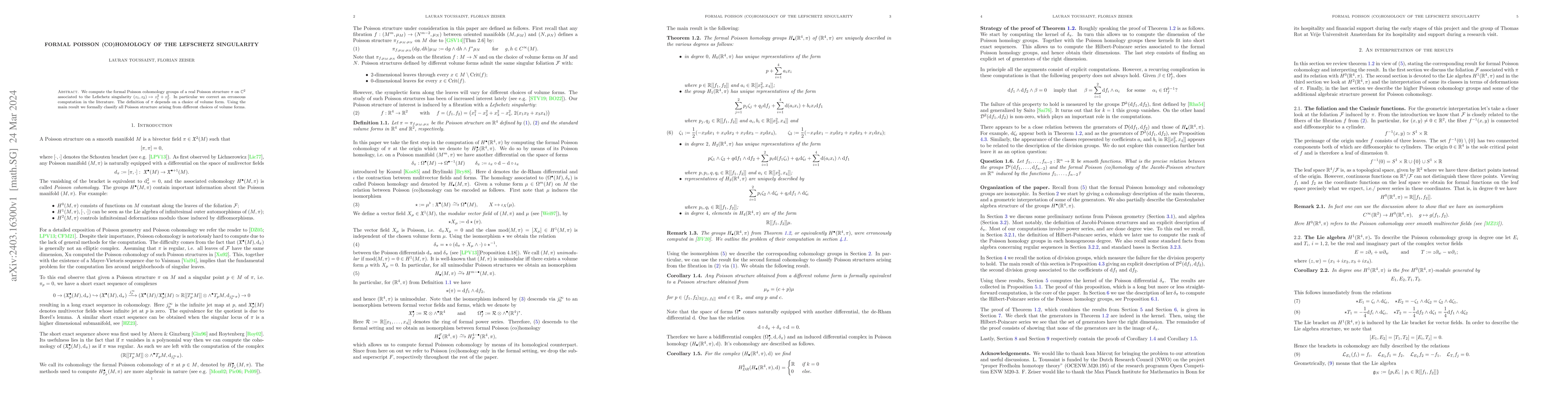 Thumbnail for Formal Poisson (co)homology of the Lefschetz singularity