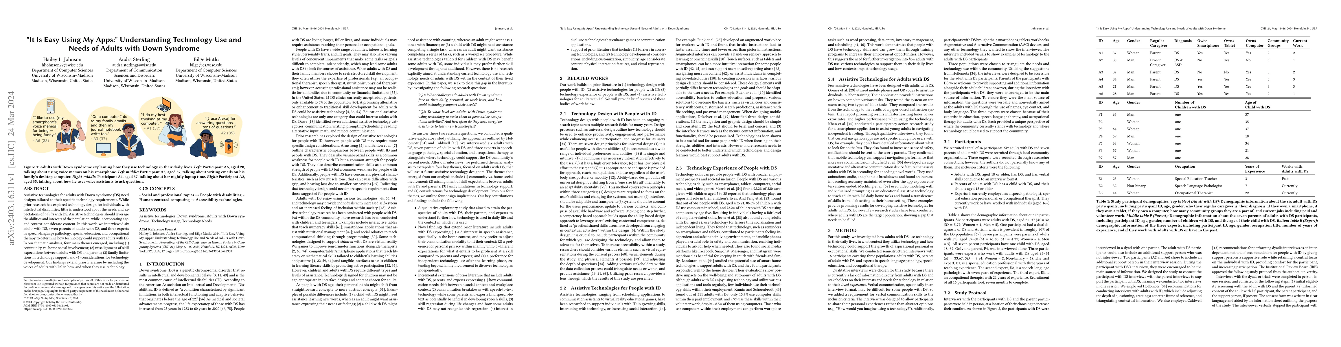 Thumbnail for "It Is Easy Using My Apps:" Understanding Technology Use and Needs of
  Adults with Down Syndrome