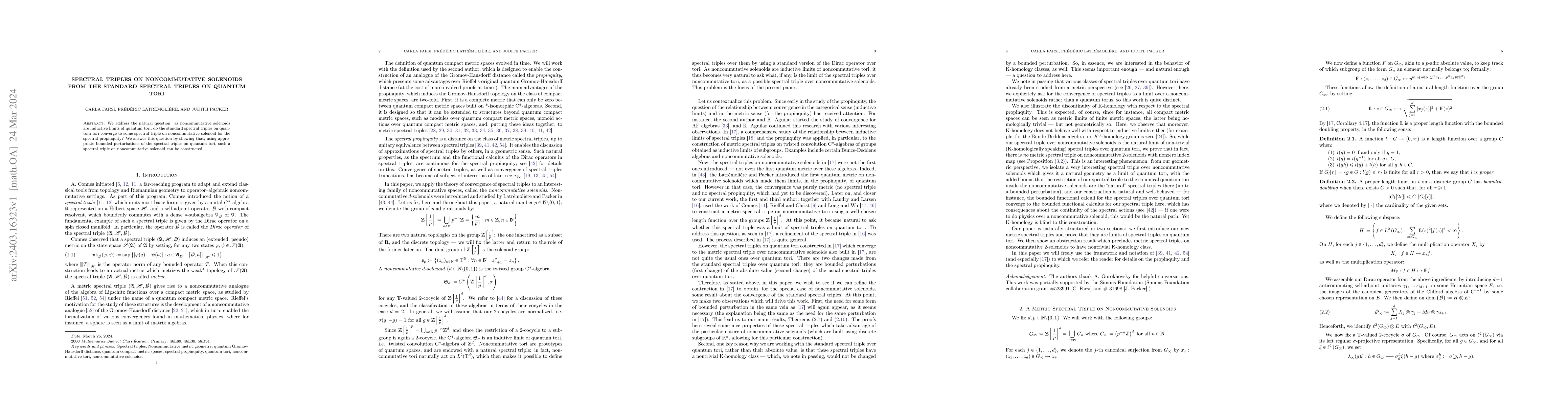 Thumbnail for Spectral Triples on noncommutative solenoids from the standard spectral
  triples on quantum tori