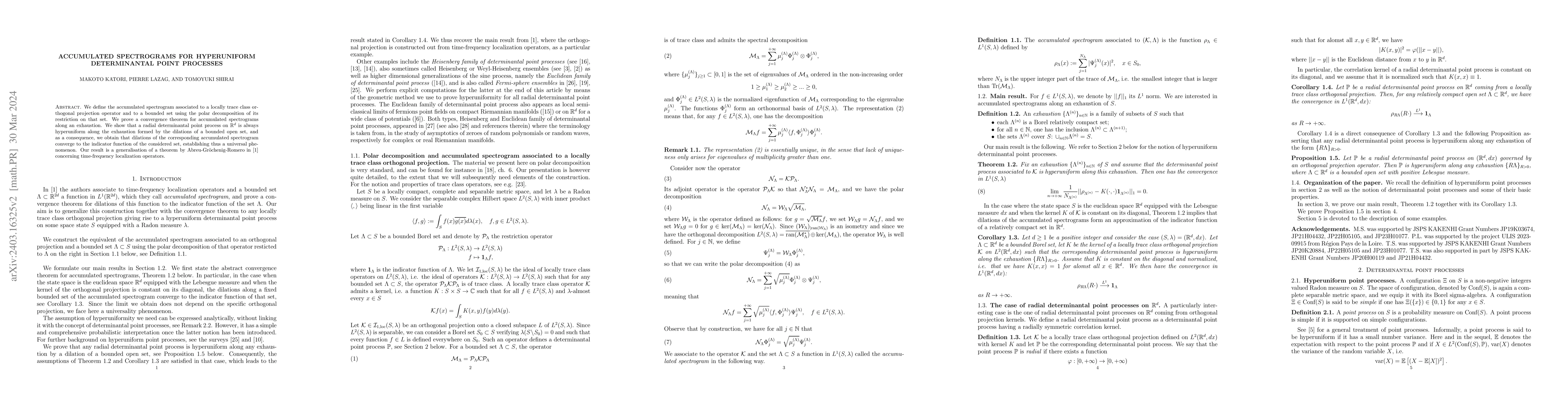 Thumbnail for Accumulated spectrograms for hyperuniform determinantal point processes