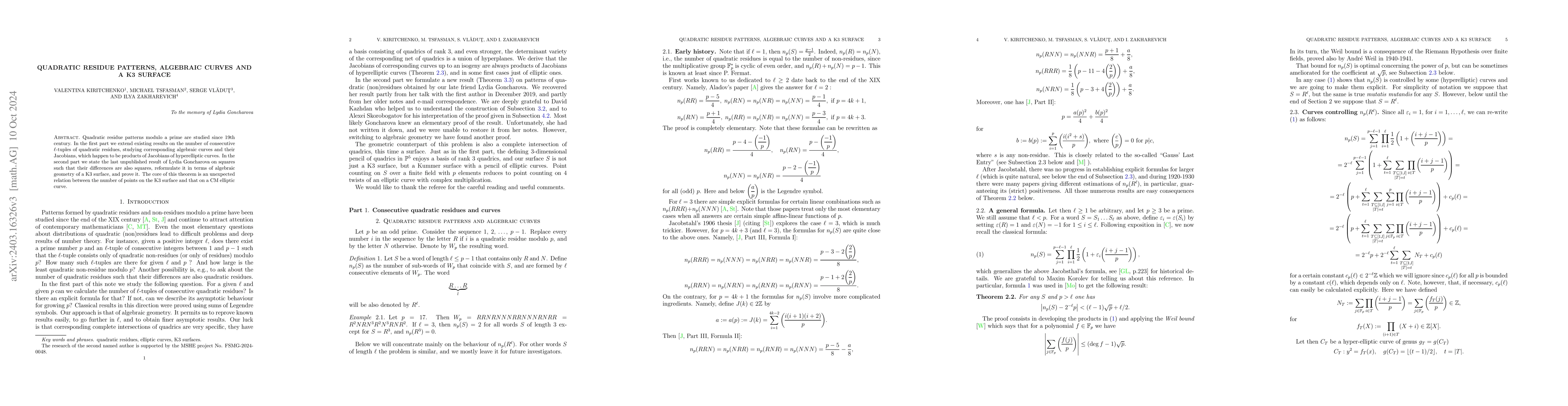 Thumbnail for Quadratic residue patterns, algebraic curves and a K3 surface