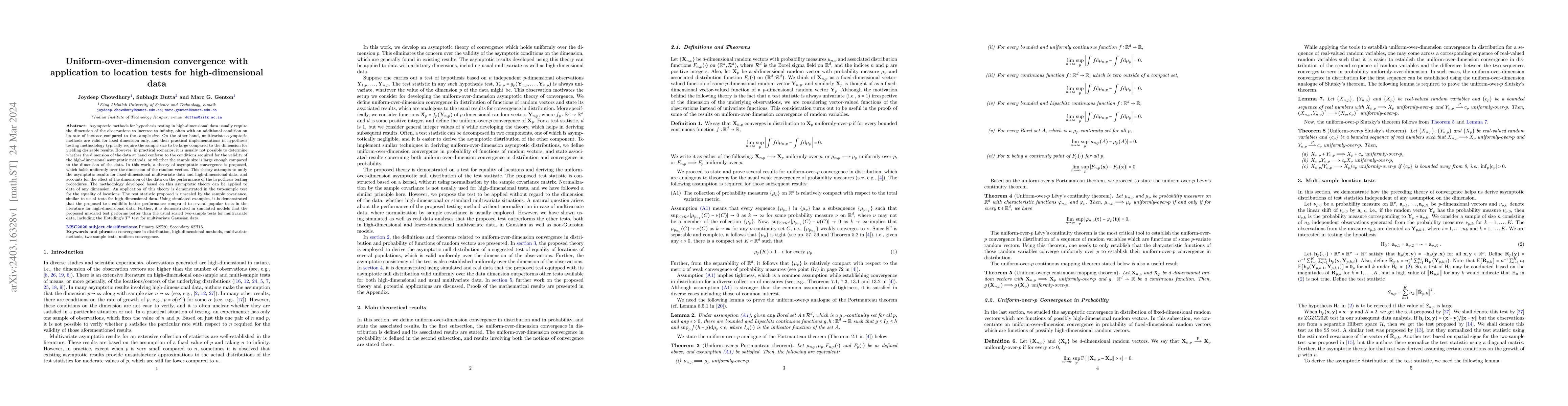 Thumbnail for Uniform-over-dimension convergence with application to location tests
  for high-dimensional data