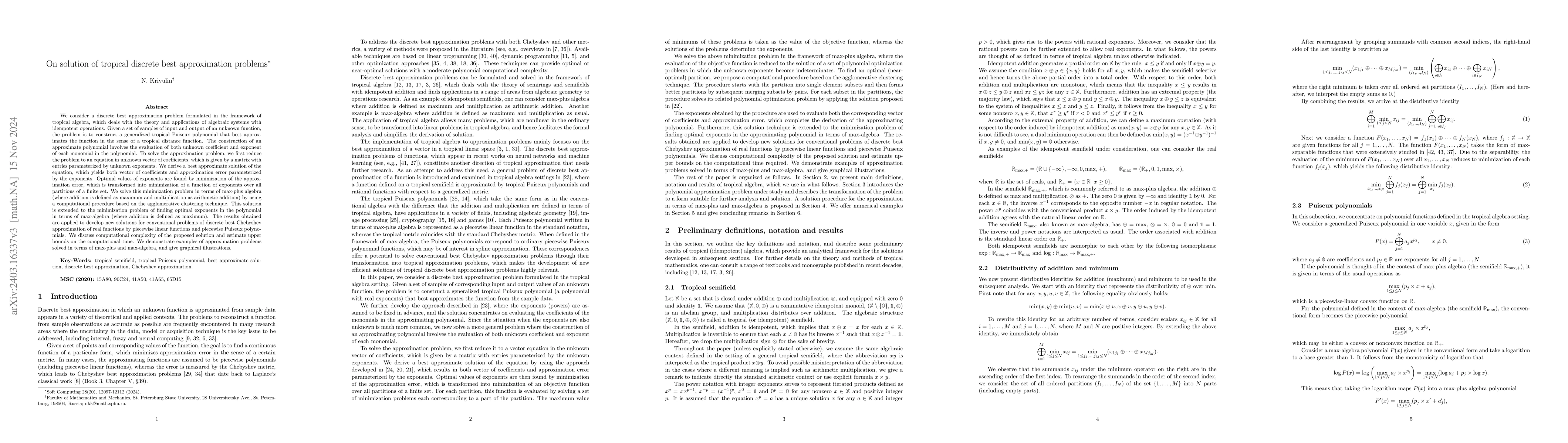 Thumbnail for On solution of tropical discrete best approximation problems