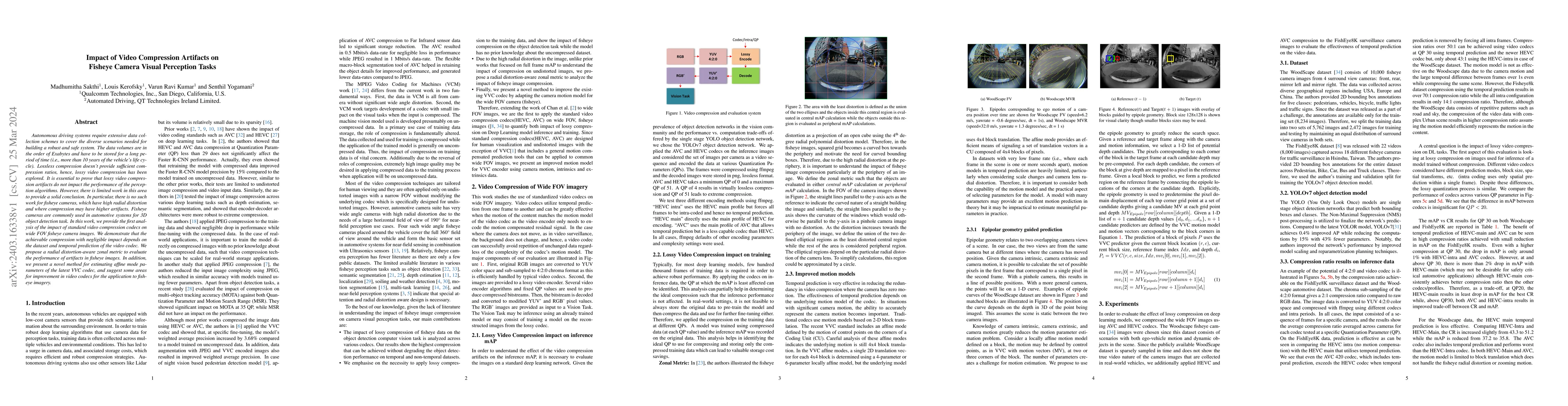 Thumbnail for Impact of Video Compression Artifacts on Fisheye Camera Visual
  Perception Tasks