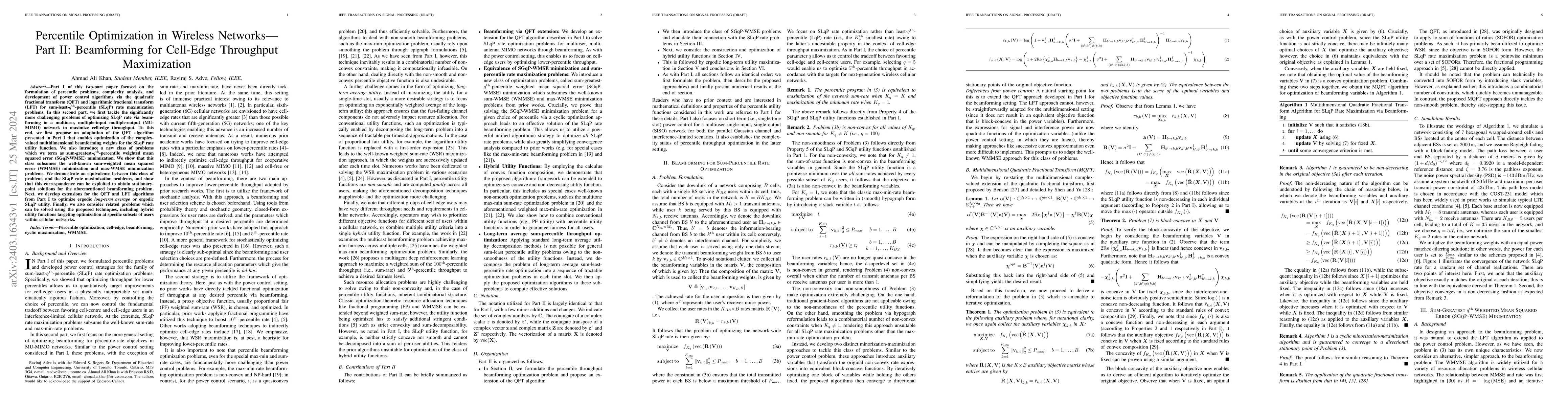 Thumbnail for Percentile Optimization in Wireless Networks- Part II: Beamforming for
  Cell-Edge Throughput Maximization