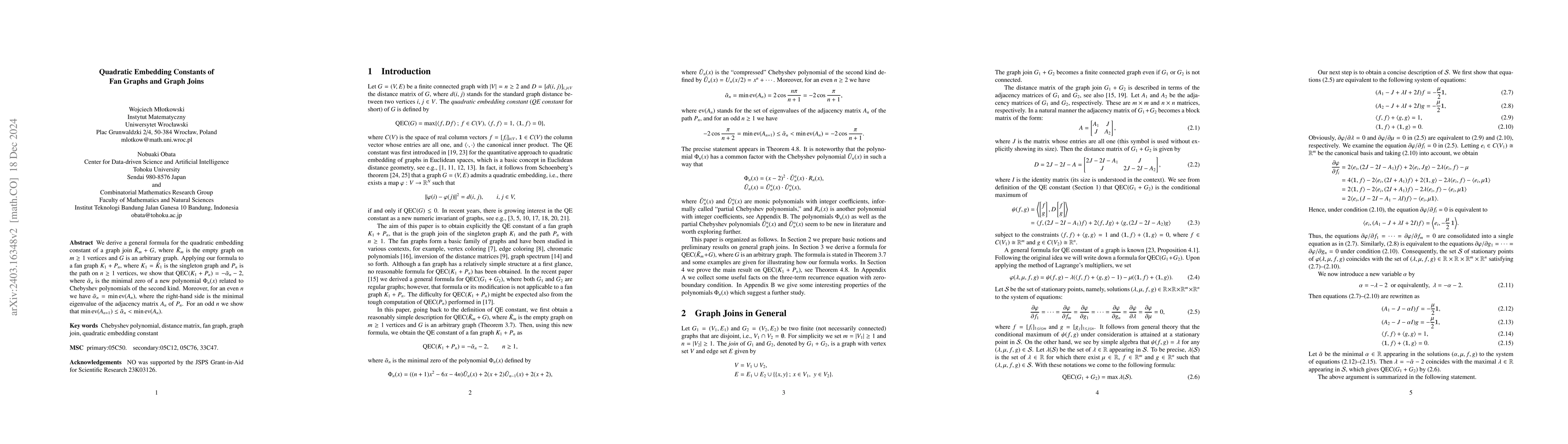 Thumbnail for Quadratic embedding constants of fan graphs and graph joins