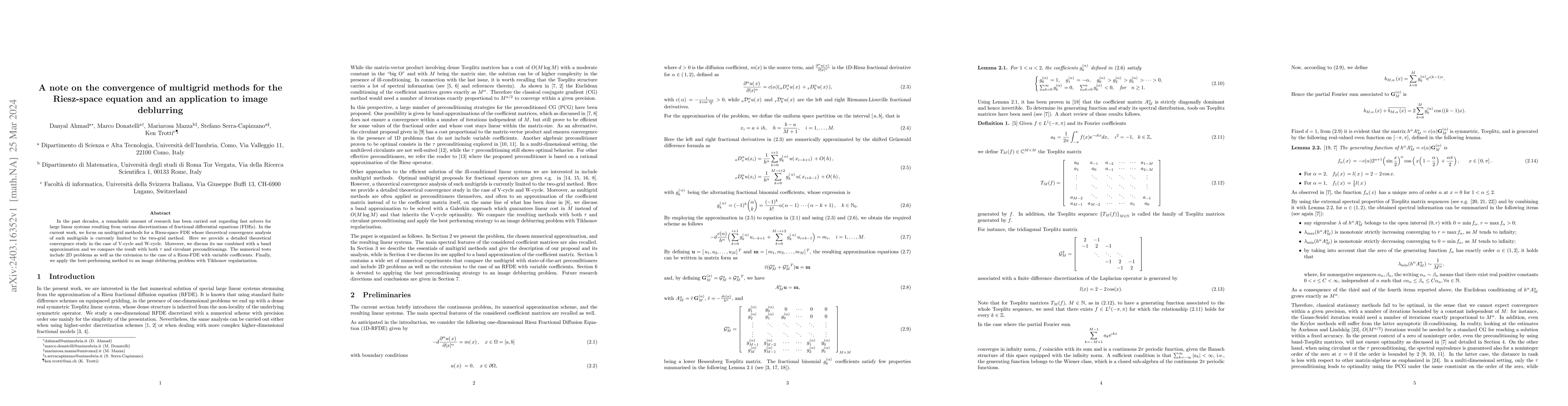 Thumbnail for A note on the convergence of multigrid methods for the Riesz-space
  equation and an application to image deblurring