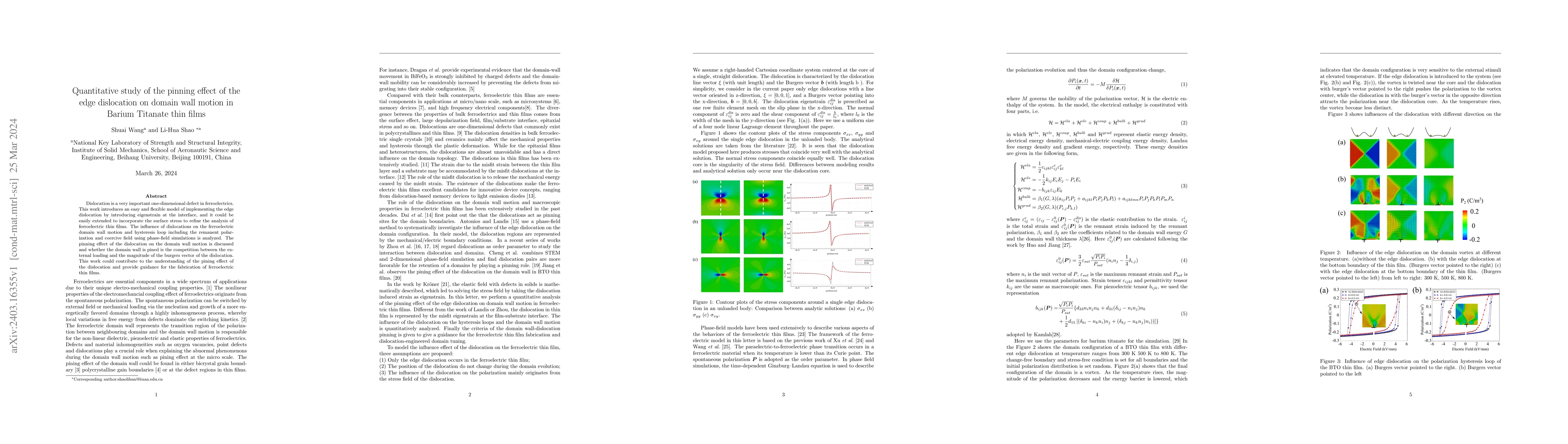 Thumbnail for Quantitative study of the pinning effect of the edge dislocation on
  domain wall motion in Barium Titanate thin films