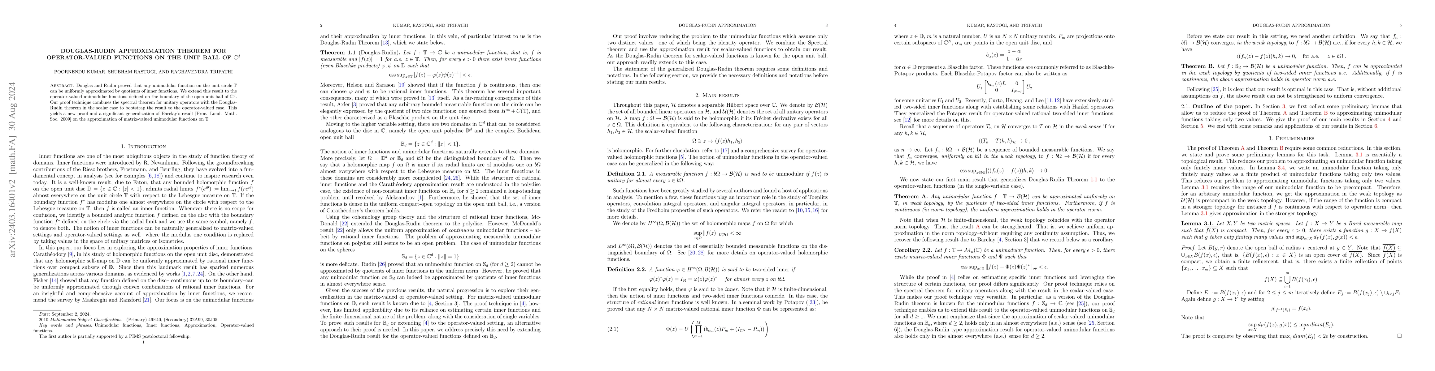 Thumbnail for Douglas-Rudin Approximation theorem for operator-valued functions on the
  unit ball of $\mathbb{C}^d$