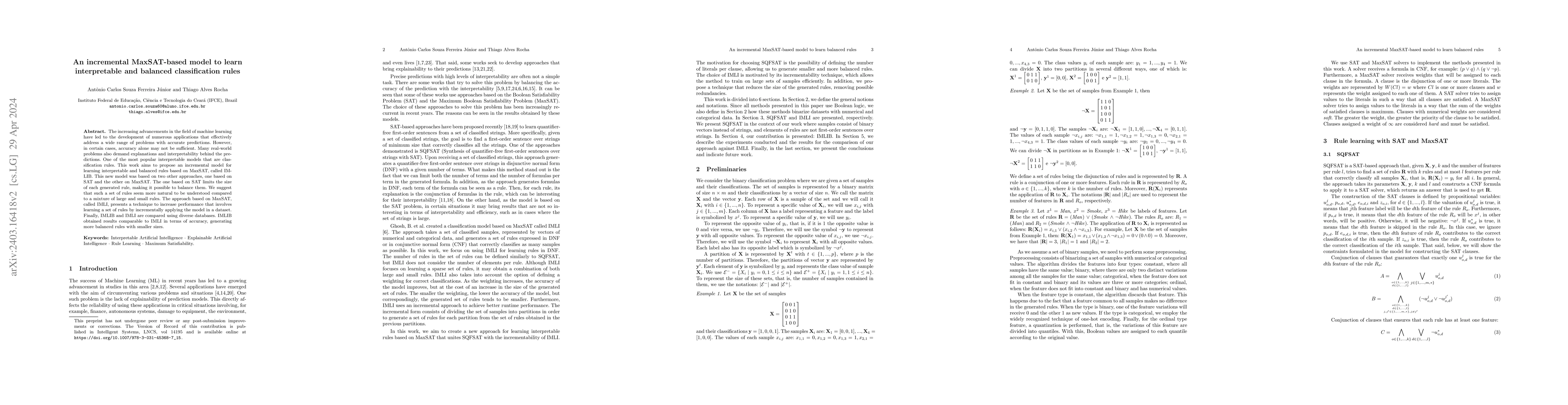 Thumbnail for An Incremental MaxSAT-based Model to Learn Interpretable and Balanced
  Classification Rules