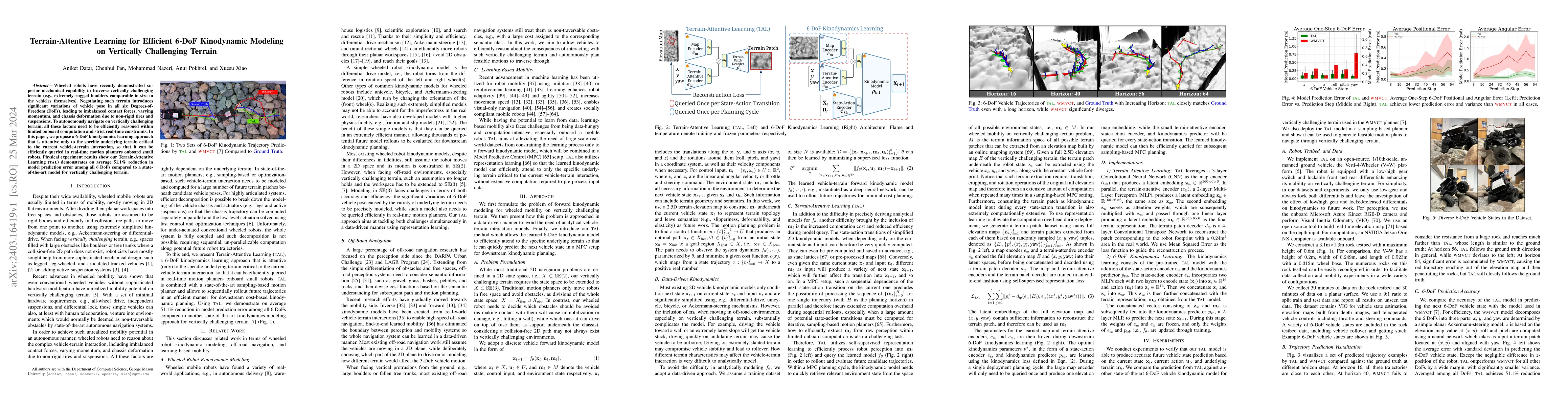 Thumbnail for Terrain-Attentive Learning for Efficient 6-DoF Kinodynamic Modeling on
  Vertically Challenging Terrain