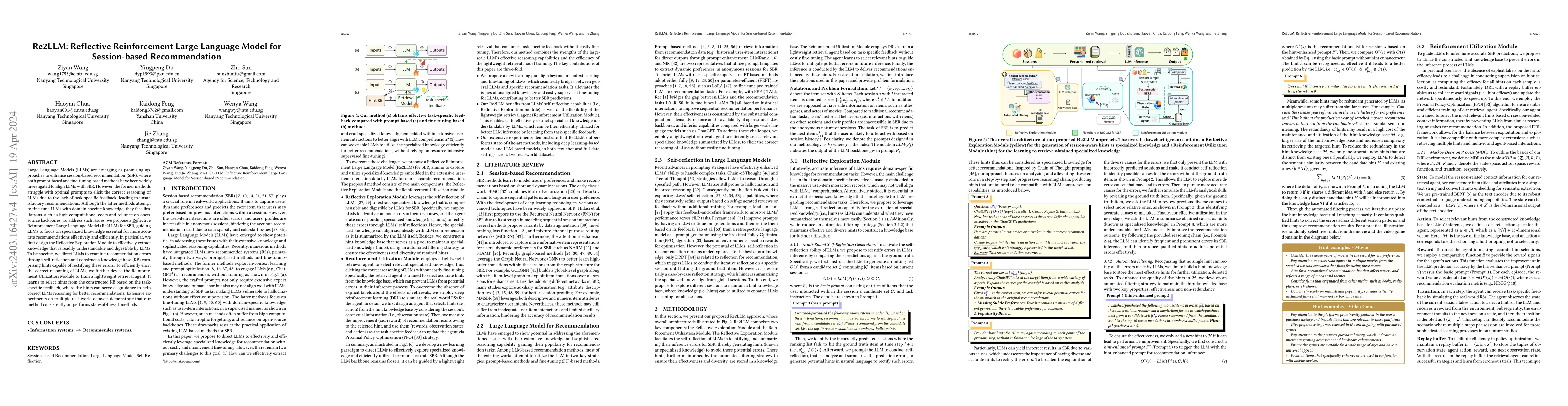 Thumbnail for Re2LLM: Reflective Reinforcement Large Language Model for Session-based
  Recommendation