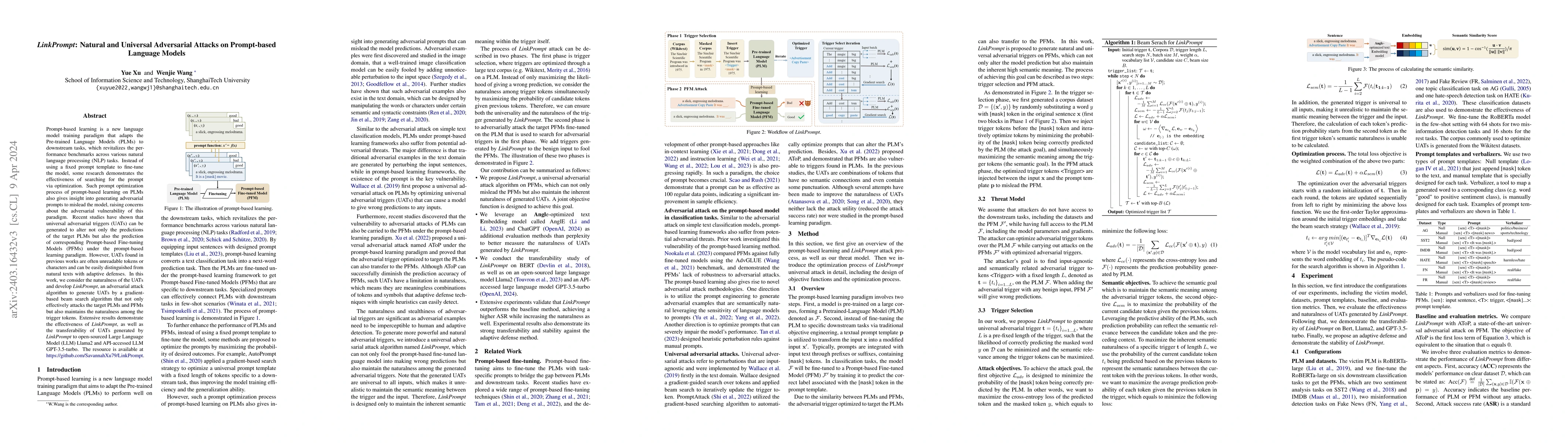 Thumbnail for $\textit{LinkPrompt}$: Natural and Universal Adversarial Attacks on
  Prompt-based Language Models