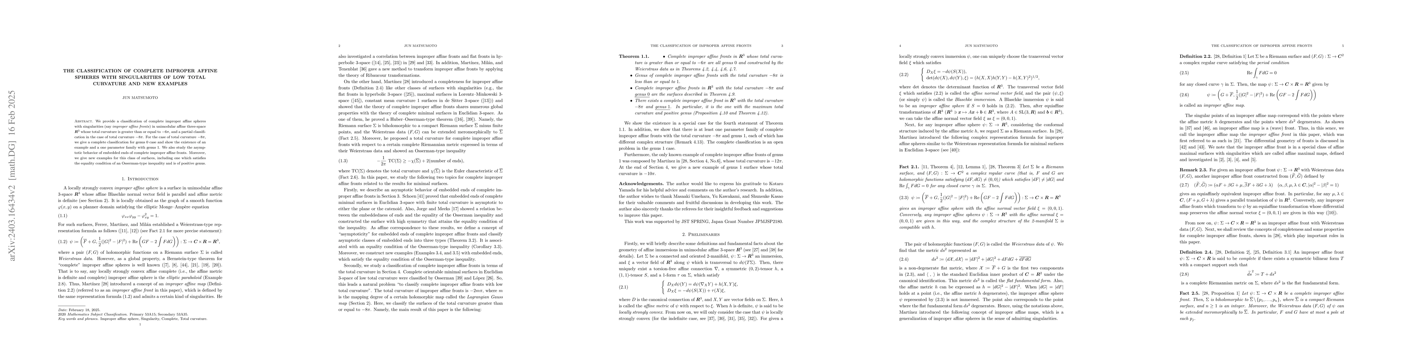 Thumbnail for The classification of complete improper affine spheres with
  singularities of low total curvature and new examples