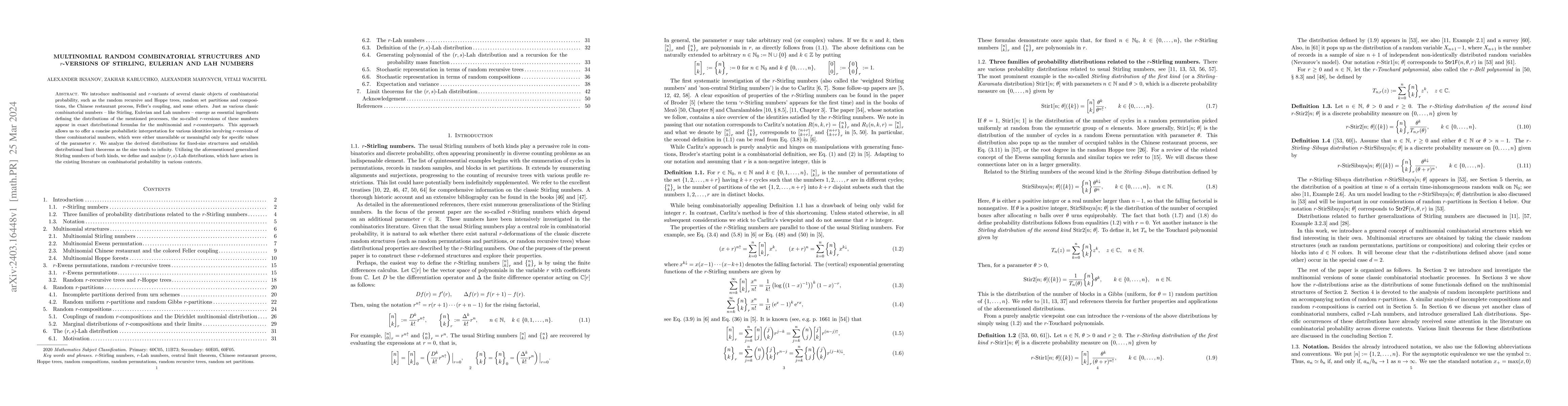 Thumbnail for Multinomial random combinatorial structures and $r$-versions of
  Stirling, Eulerian and Lah numbers