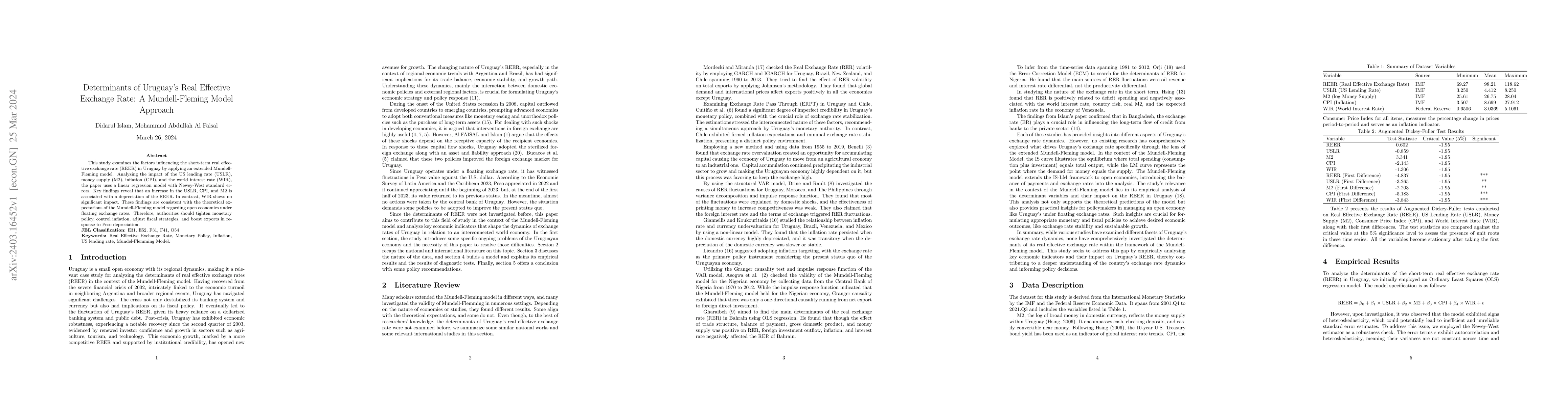 Thumbnail for Determinants of Uruguay's Real Effective Exchange Rate: A
  Mundell-Fleming Model Approach