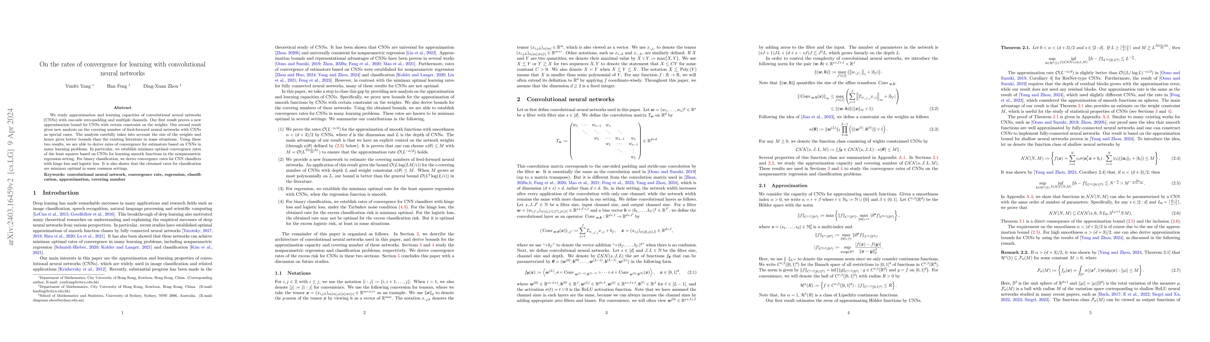 Thumbnail for On the rates of convergence for learning with convolutional neural
  networks