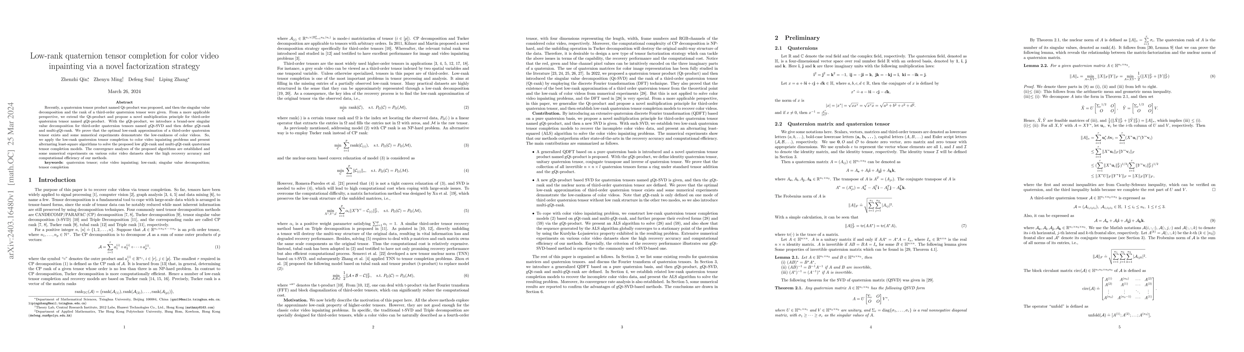 Thumbnail for Low-rank quaternion tensor completion for color video inpainting via a
  novel factorization strategy
